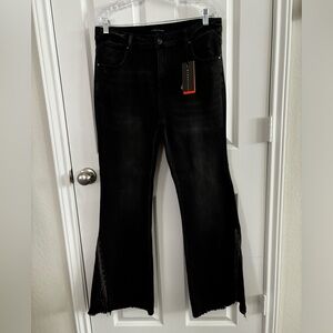 Risen, black rhinestone flare leg jeans